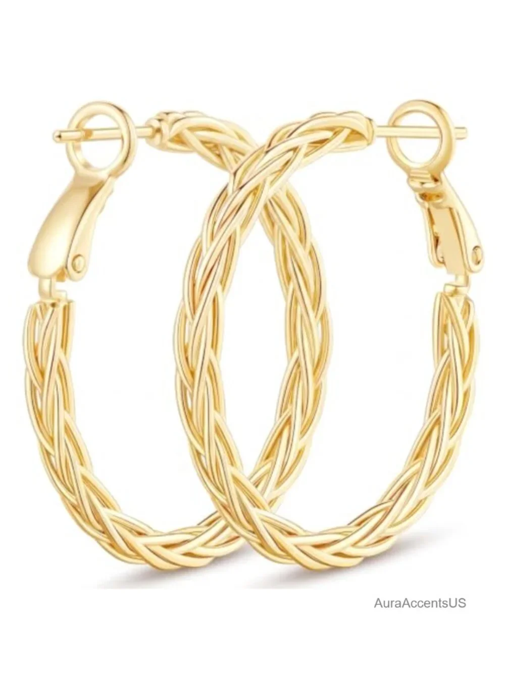 14K Gold Twisted Hoop Earrings for Women Fine Weave Hypoallergenic 30MM